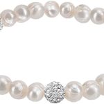 8MM Cultured Freshwater Natural White Pearl Crystal Bead Stretch Bracelet 7 inches for Women & Girls Comes with Gift Box