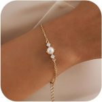 Bracelets for Women Hand Chain Bracelet 14K Gold Silver Plated Ring Bracelet Finger Chain Dainty Pearl Cubic Zirconia Clover Cross Charm Trendy Jewelry Gifts for Women