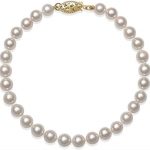 AA Quality White Cultured Freshwater Pearl Bracelet in 14K Yellow Gold, Fishhook Clasp, Size- 5mm to 9mm, Length- 6.5 to 8.5 Inches, Real Pearl Jewelry for Women, Gift Box Included