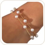 Pearl Bracelets for Women, Gold Bracelet Silver Pearl Jewelry as Summer Gifts for Girls, Dainty Daisy and Heart Braclets Cute Floral Prom Jewelry for Bridesmaid Brazaletes Para Mujer