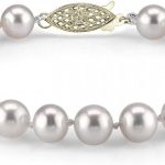 The Pearl Source White Freshwater Pearl Bracelet for Women - Cultured Pearl Bracelet with 14k Gold Plated Clasp with Genuine Cultured Pearls, 7.0-7.5mm Pearl Gifts for Anniversary