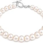 Freshwater Pearl Bracelet for Women, 925 Sterling Silver OT Clasp, Real Cultured Pearl Beaded Bracelet, Dainty Elegant Jewelry Gift for Mom Wife Girlfriend, Mothers Day Birthday