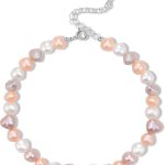 Pearl Bracelets for Women Charm Dainty Freshwater Baroque Pearls Strand Bracelets with Adjustable 18K Gold Plated Link Trendy Jewelry Gifts for Women