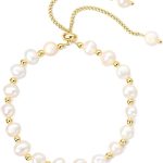 18K Gold Plated Pearl Bracelet Baroque Culture Gold Charm Bracelets for Women Adjustable Fashion Charm Dainty Handmade Jewelry Gifts for Friends, Wife, or Mothers