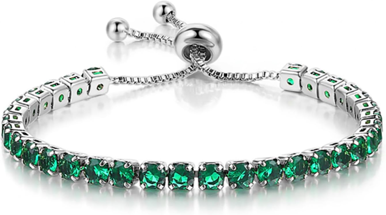 61VolJT3FGL._AC_SL1500_.jpg Tennis Bracelets, Tennis Bracelets for Women (Silver/Rose Glod/Green) | Made of 14K white gold, green cubic zircon, adjustable specifications, Valentine's Day gifts, classic tennis design, sturdy - Image 1