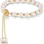 Pearl Bracelets for Women - Dainty 14K Gold Plated Beaded Pearl Link Chain Birthday Christmas Jewelry Gifts for Women