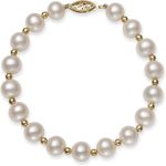 AA Quality Cultured Freshwater Pearl Strand Bracelet in 14k Yellow or Rose Gold Beads, Size 8.0-8.5mm,7.5 Inches, Real Pearl Jewelry for Women, Gift Box Included