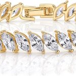 14K Gold Plated Marquise Cut Tennis Bracelet for Women - Cubic Zirconia Gold Tennis Bracelets for Women - Delicate Marquise CZ Bridal Jewelry for Wedding