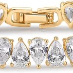 14K Gold Plated Tennis Bracelets for Women - Bridal Gold Tennis Bracelet with Pear Cubic Zirconia - Hypoallergenic Trendy CZ Jewelry - Elegant Bridal Wedding Gift