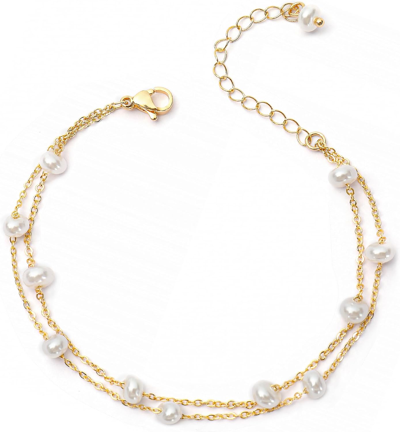 71svvqQVcFL._AC_SL1500_.jpg Gold Pearl Bracelets for Women - Dainty 14K Gold Plated Pearls Bracelet Trendy Beaded Chain Jewelry Gifts for Women - Image 1